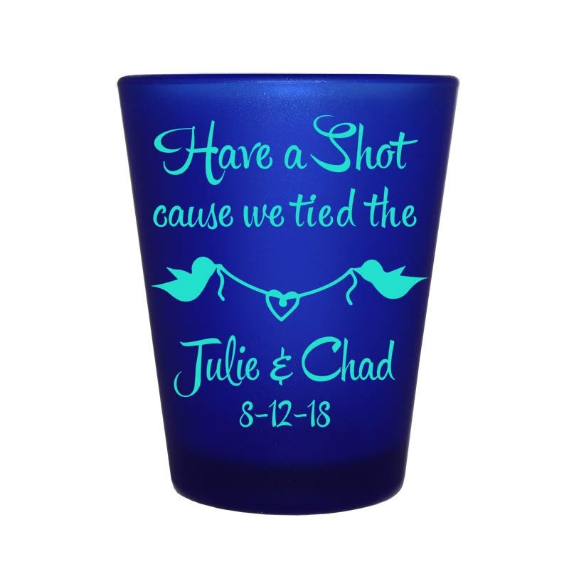 Blue Frosted Shot Glass – Bird Knot – CUSTOMIZABLE – 1.5oz
