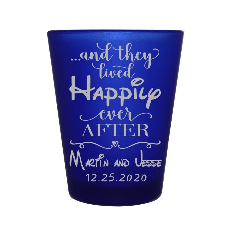 CUSTOMIZABLE Blue Frosted Shot Glass – 1.5 ounce – Happily Ever After