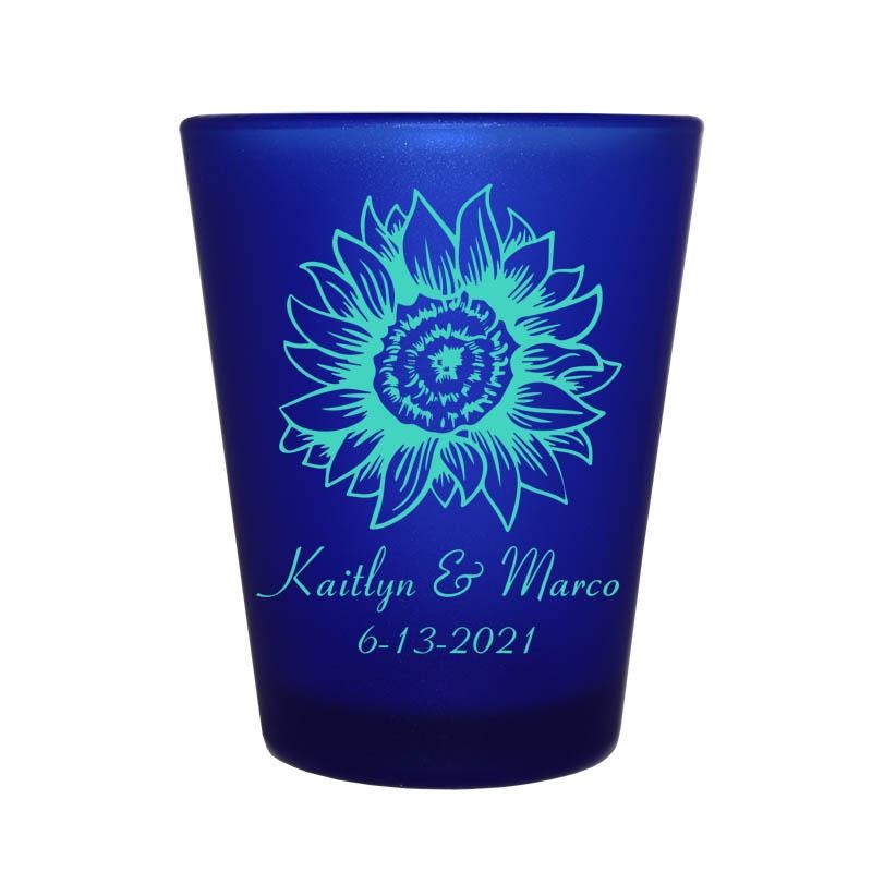 CUSTOMIZABLE Blue Frosted Shot Glass – 1.5 ounce – Sunflower