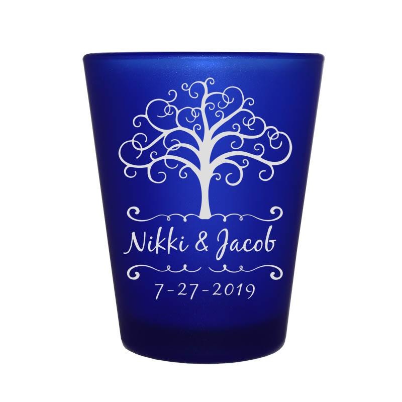 CUSTOMIZABLE Blue Frosted Shot Glass – 1.5 ounce – Tree of Life