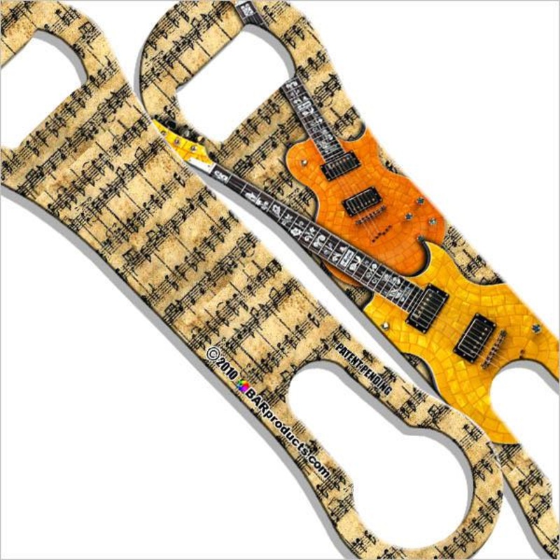 Guitar and Notes V-Rod Bottle Opener / Pour Spout Remover