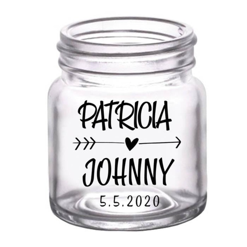 Mini Mason Jar Shot Glass – Heart Arrow – CUSTOMIZABLE – 2oz Clear