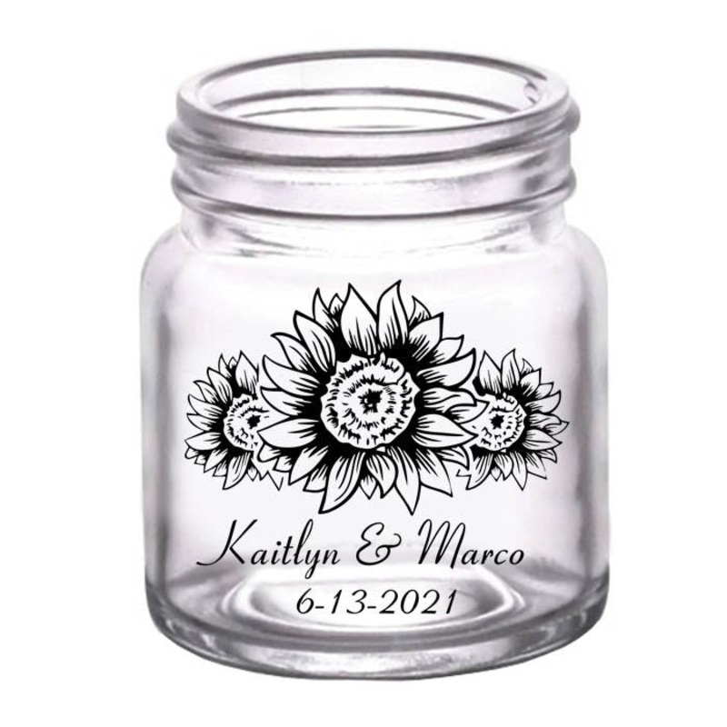 Mini Mason Jar Shot Glass – Sunflower – CUSTOMIZABLE – 2oz Clear