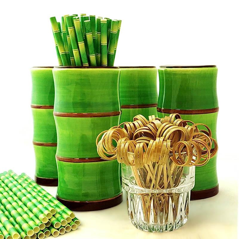 Green Bamboo Tiki Mug Drinkware Set