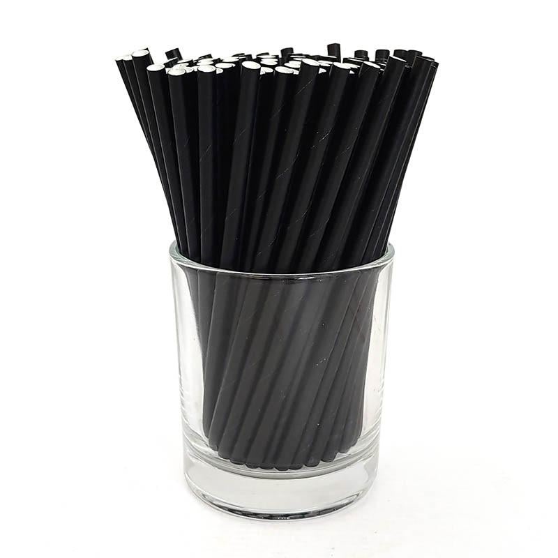 BarConic Biodegradable Solid Black Paper Sip Straws – 5 3/4 – 100 Pack