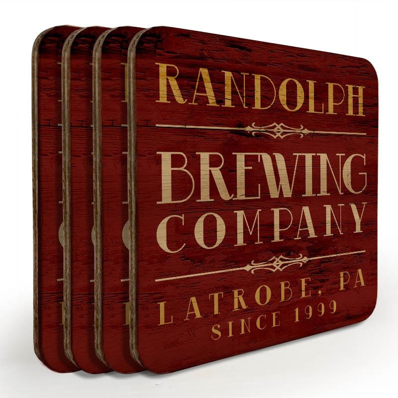 Customizable Wooden Round Square – Brewing Company – Set of 4