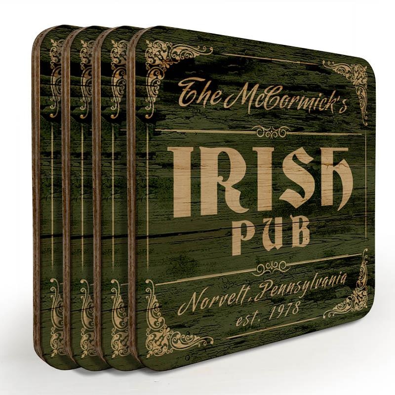 Customizable Wooden Square Coasters – Irish Theme – Set of 4