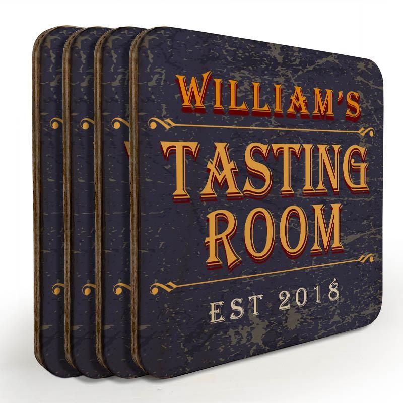 Customizable Wooden Square Coasters – Tasting Room – Set of 4