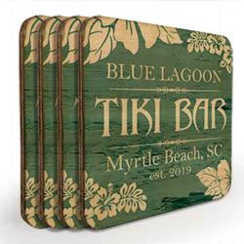 Customizable Wooden Square Coasters – Tiki Theme – Set of 4