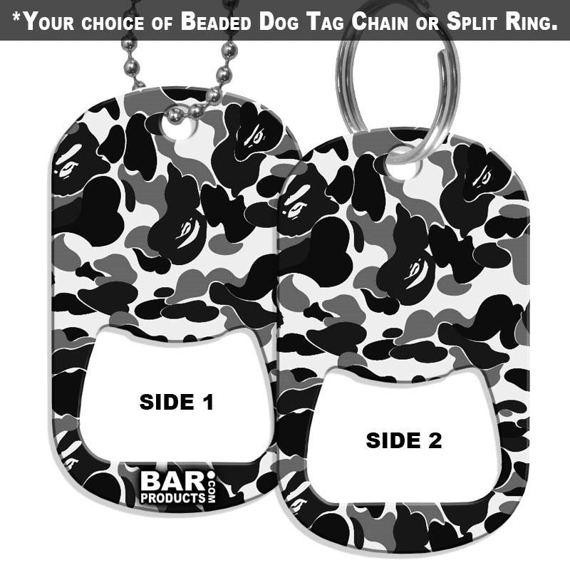 Dog Tag Bottle Opener – Black / White Camo