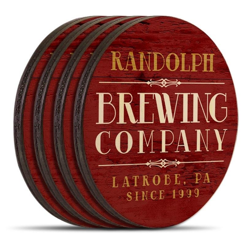 Customizable Wooden Coasters – Brewing Company – Round – Set of 4