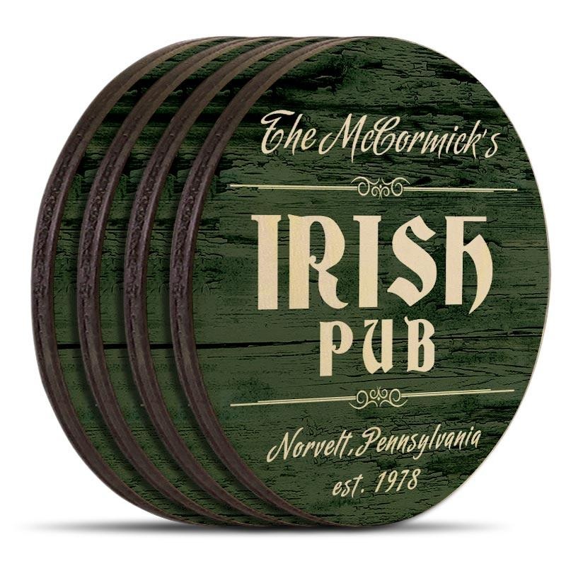 Customizable Wooden Coasters – Irish Theme – Round – Set of 4