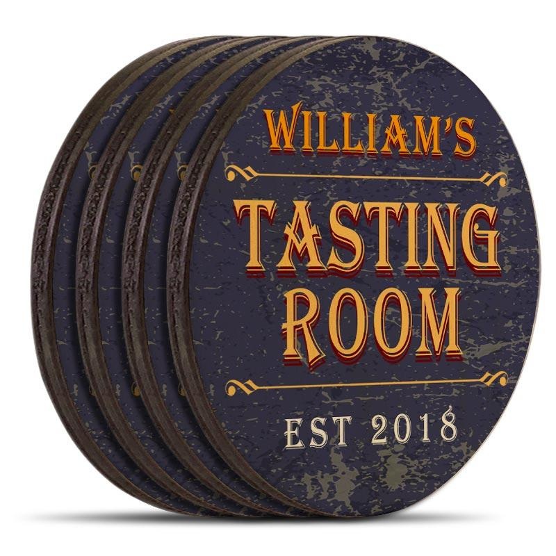 Customizable Wooden Coasters – Tasting Room – Round – Set of 4