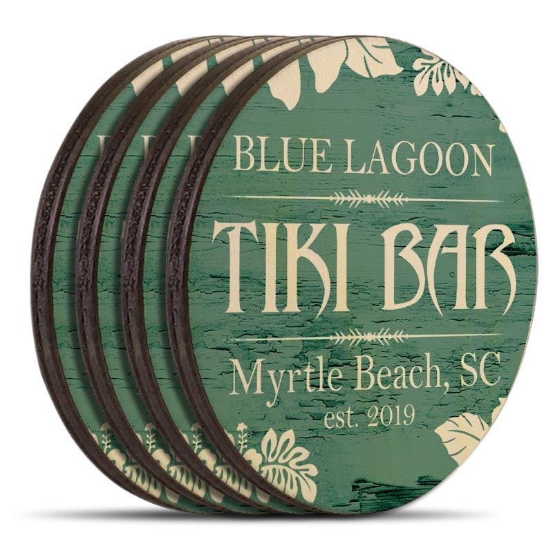 Customizable Wooden Coasters – Tiki Theme – Round – Set of 4