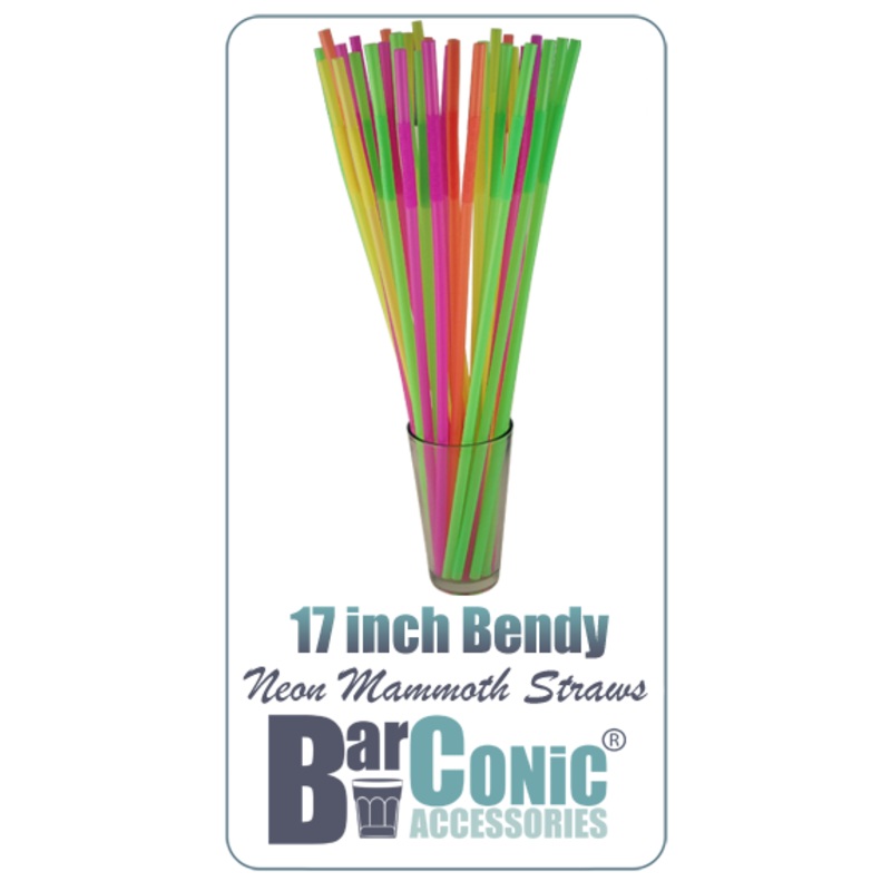 Mammoth Bendy Straws – Assorted Neon (200 Pack)