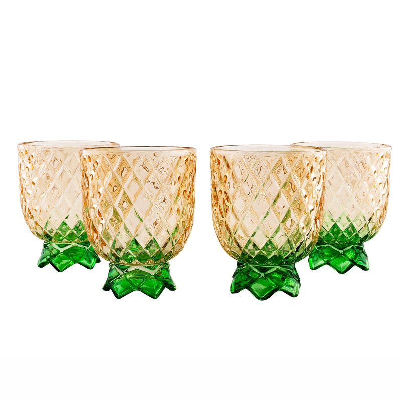BarConic Diamond Pattern Stackable Pineapple Glasses – Set of 4
