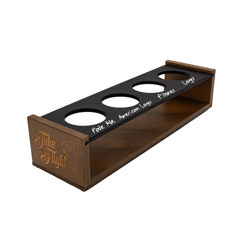 Beer Flight Tray With Chalkboard Top – Walnut Stain – 4 Glasses