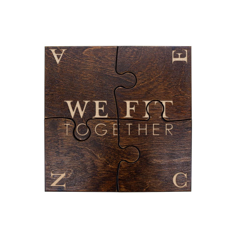 Custom Wooden Puzzle Coasters – Set of 4 – Engraved Monogram Design
