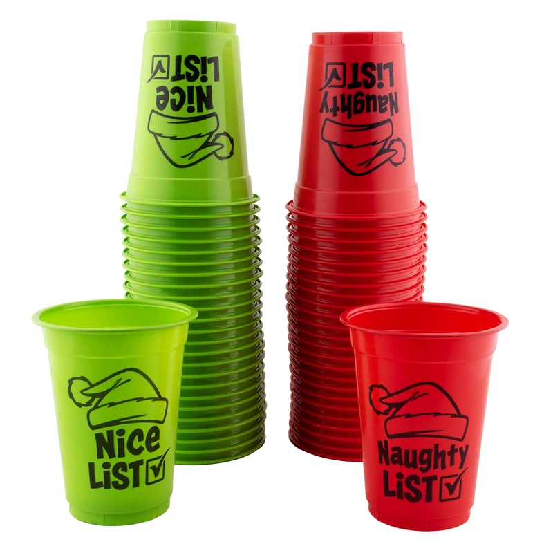 Naughty or Nice List Reusable Plastic Cups – 50 pack – 16oz