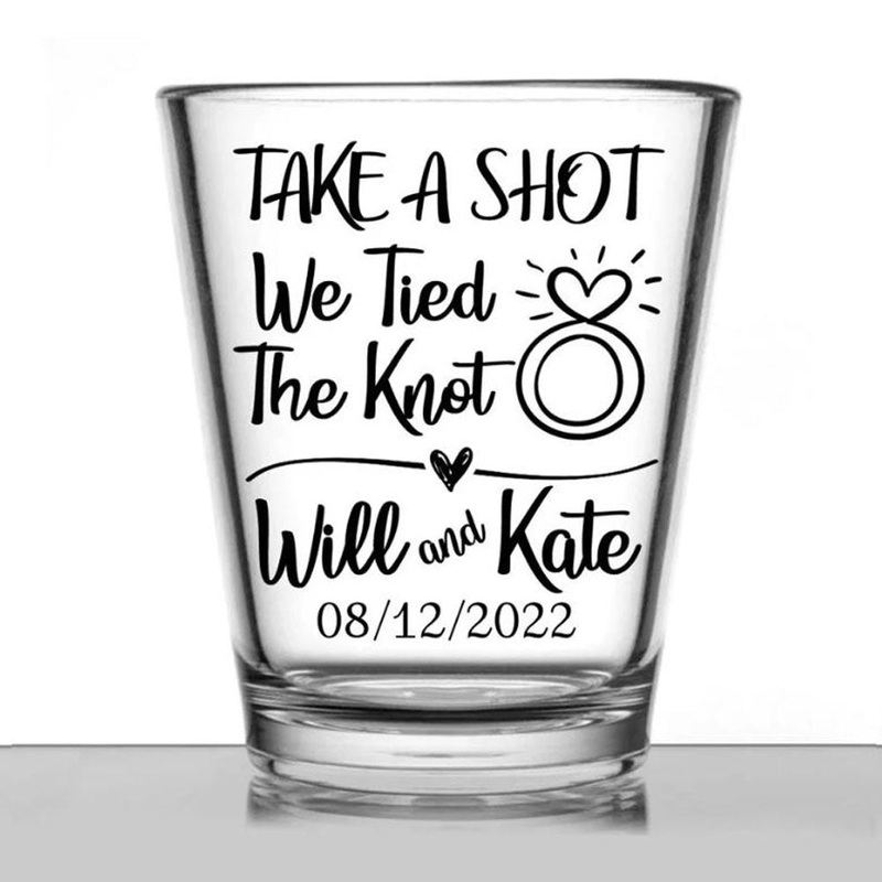 Personalized wedding shot glasses, Take A Shot We Tied The Knot- Ring