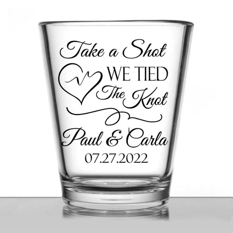 Personalized Wedding Shot Glasses, Take A Shot We Tied The Knot – Scribble Heart