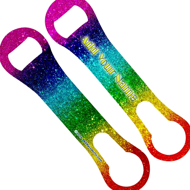 RAINBOW GLITTER V-ROD BOTTLE OPENER  ADD YOUR NAME