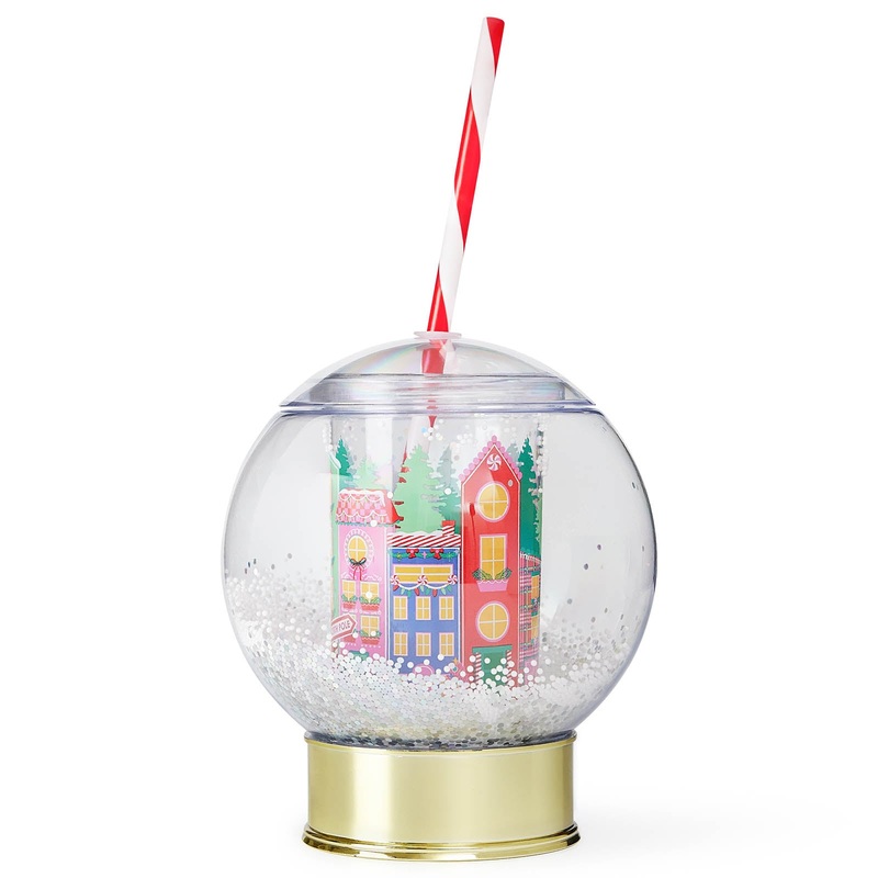 Winter Village Confetti Snow Globe Cup – Lid & Straw – 14oz
